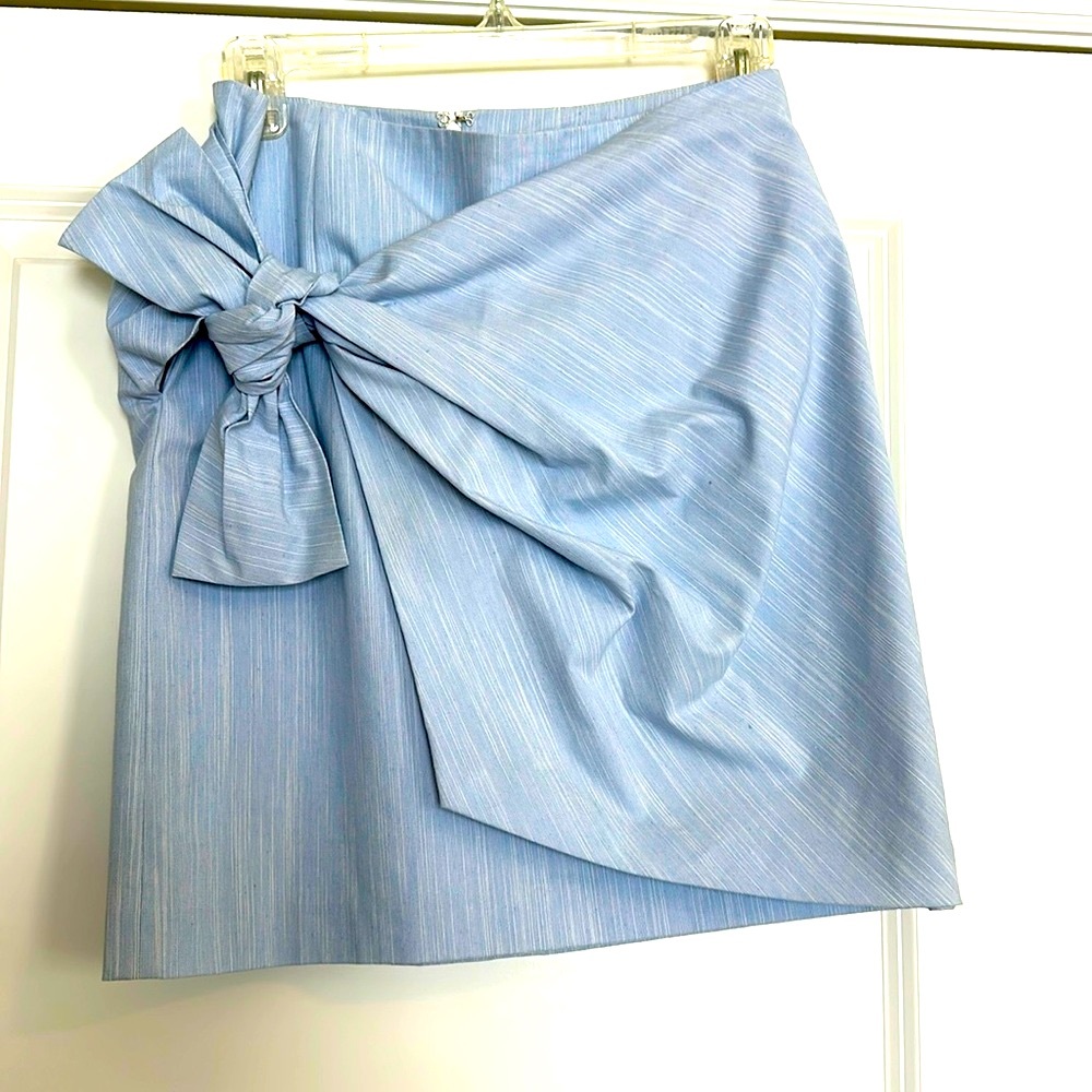 NWT LOFT Light Blue Wrap Tie Front Cotton Mini Skirt Fully Lined Size 4